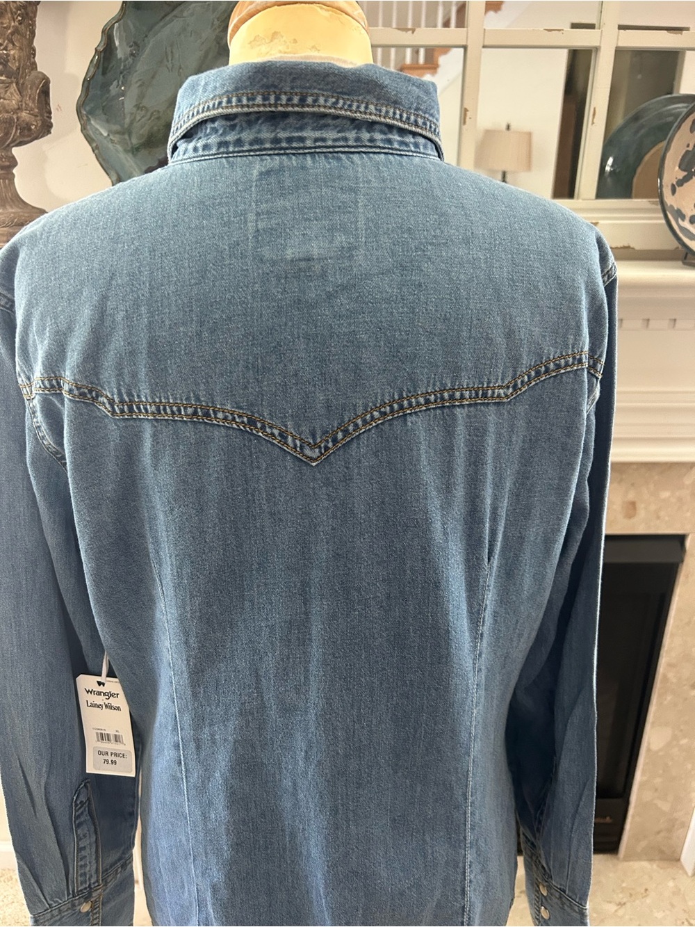Wrangler X Lainey Light Blue Denim Western Snap-Front Shirt - Picture 11 of 13
